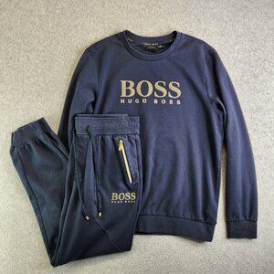 Hugo Boss Tracksuit Mens L Blue Crewneck Pullover Sweatshirt Jogger Pant Lounge